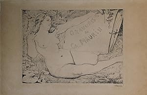 "GRAVURES DE Ch. MAURIN" Couverture de recueil, femme nue tenant un carton de gravures / Gravure ...