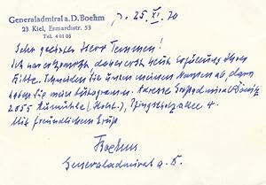 Bild des Verkufers fr Hermann Boehm autograph | Autograph letter signed zum Verkauf von Markus Brandes Autographs GmbH