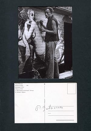Paul Delvaux autograph | Signed art postcard mounted