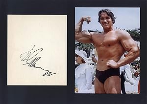 Arnold & Anthony Schwarzenegger & Perkins autograph | Signed card moun