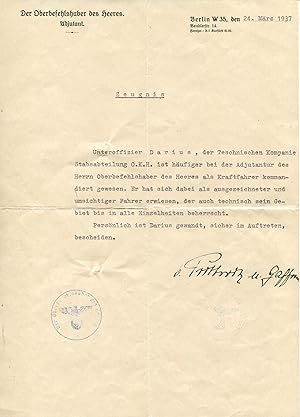 Bernhard von Prittwitz und Gaffron autograph, Document signed
