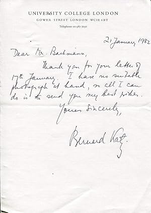 Bild des Verkufers fr Bernard Katz autograph | Handwritten letter signed zum Verkauf von Markus Brandes Autographs GmbH