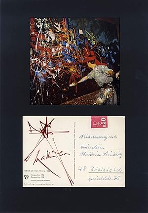 Georges Mathieu autograph | Signed art postcard (verso) mounted