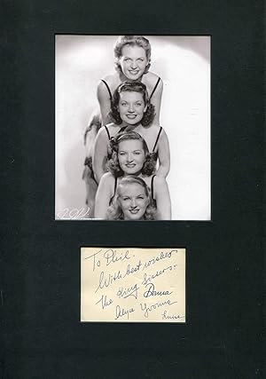 The King Sisters autograph | Signed card mounted