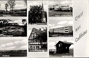Bild des Verkufers fr Ansichtskarte / Postkarte Goddelau Riedstadt in Hessen, Stahlbau, Volkspark, Schwimmbad, Mittelpunktschule zum Verkauf von akpool GmbH