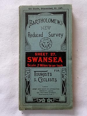 Bartholomew's New Reduced Survey, Sheet 27 Swansea, For Tourists and Cyclists. Cloth Backed Map.