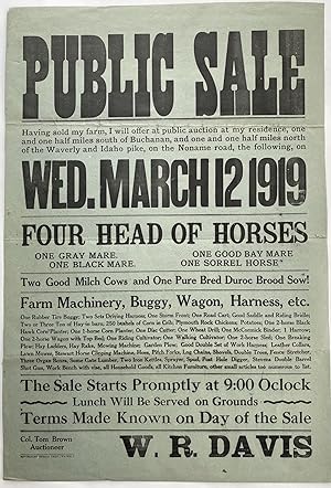 Farm Sale Broadside, 1919