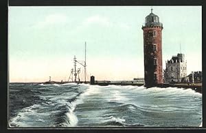 Bild des Verkufers fr Ansichtskarte Cuxhaven, Semaphor, Leuchtturm u. Telegraphengebude bei Springflut zum Verkauf von Bartko-Reher