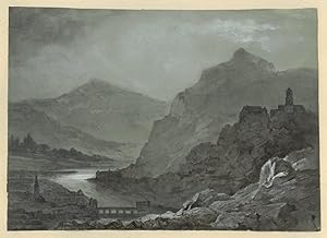 JOHANN JAKOB DORNER d. J. (1775 - 1852). Flußlandschaft mit seitlichen Gebirgen im Mondschein, vo...