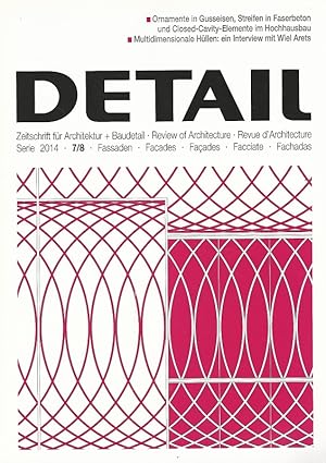 Imagen del vendedor de Detail. Zeitschrift fr Architektur + Baudetail. Fassaden. Serie 2014-7/8. Ornamente in Gusseisen, Streifen in Faserbeton und Closed-Cavity-Elemente im Hochhausbau. Multidimensionale Hllen: ein Interview mit Wiel Arets. bersetzungen englisch: Alisa Kotmair u.a. a la venta por Lewitz Antiquariat