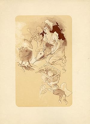 "Jules CHERET : LA POULE AU POT" Litho originale entoilée par Jules CHERET (1894)
