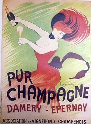 "PUR CHAMPAGNE" Affiche entoilée (reproduction épuisée de 1978) / Offset d'après CAPPIELLO en 1902