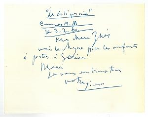 Imagen del vendedor de Autograph letter signed ("votre Picasso"). a la venta por Antiquariat INLIBRIS Gilhofer Nfg. GmbH