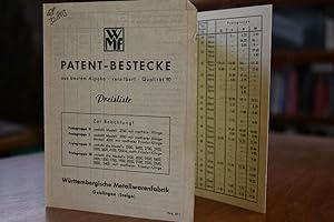 WMF Patent-Bestecke aus bestem Alpaka -versilbert- Qualität 90. Preisliste 55/1.