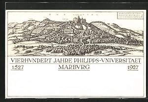Künstler-Ansichtskarte Marburg, PP 101 C5 /01, Festpostkarte zu 400 Jahren Philipps-Universität 1...
