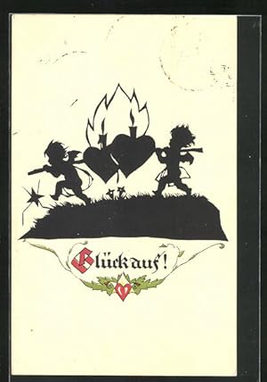 Imagen del vendedor de Knstler-Ansichtskarte Georg Plischke: Glckauf!, Engelchen tragen flammende Herzen a la venta por Bartko-Reher