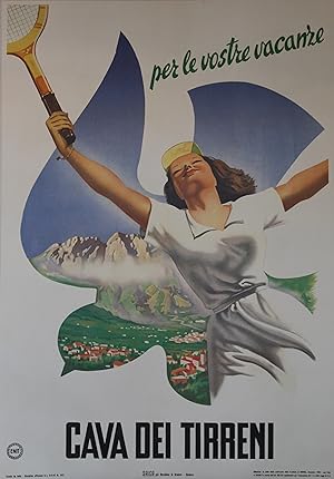 "CAVA DEI TIRRENI" Affiche italienne entoilée d'après une affiche de 1950 de Gino BOCCASILE non s...
