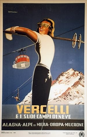 "VERCELLI" Affiche italienne entoilée d'après une affiche de 1951 de CAMPAGNOLI par SAIGA Genova ...
