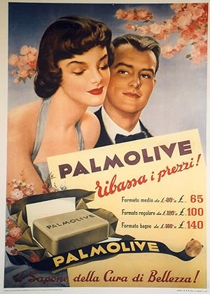 "SAVON PALMOLIVE" Affiche italienne originale entoilée / Typo-litho GRAFICHE I.G.A.P. Roma (1952)