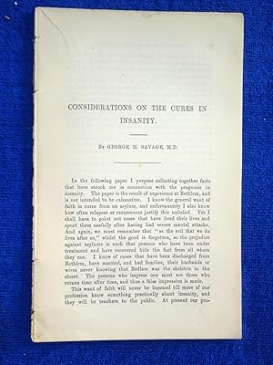 Bild des Verkufers fr Considerations on the Cures in Insanity. By G. H. SAVAGE, A disbound 1876 Guy's Hospital Report. zum Verkauf von Tony Hutchinson