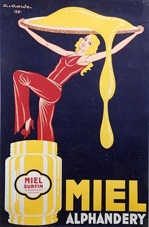 "MIEL ALPHANDERY" Affiche originale entoilée / Litho par G. GORDE / AFFICHES DELCEY Dôle (1932)