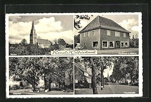 Seller image for Ansichtskarte Remels / Ostfriesland, Kaufhaus J. Meeuw, Kirche, Ostertor und Hauptstrasse for sale by Bartko-Reher