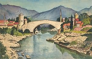 Stanley Keating - 1965 Watercolour, Continental Stone Bridge