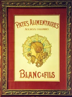 "PÂTES ALIMENTAIRES AUX DEUX COLOMBES" Affichette d'intérieur originale entoilée et encadrée PÂTE...
