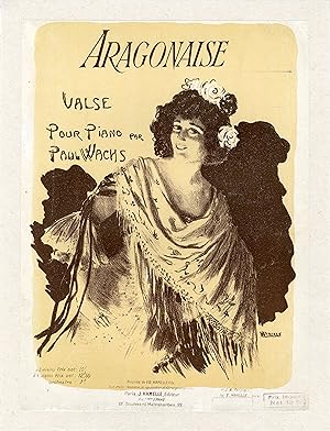"ARAGONAISE" Couverture de partition originale entoilée / Valse pour piano par Paul WACHS Litho W...