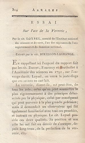 Essai sur l'art de la Verrerie. A rare original article from the Annales de Chimie, 1799.