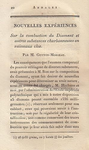 Nouvelles Experiences sur la combustion du Diamant et autres substances charbonneuses en vaisseau...