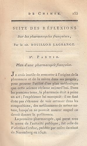 Suite des Reflexions sur les pharmacopees francaises. A rare original article from the Annales de...