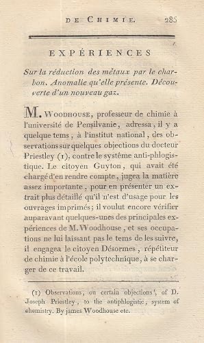 Experiences sur la reduction des metaux par le charbon. Anomalie qu'elle presente. Decouverte d'u...