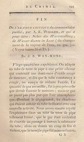 Fin de l'examem critique du commentaire public, par A.E. Wiegleb. A rare original article from th...