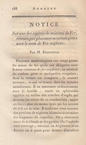 Sur une des especes de minerai de Fer, reunies par plusieurs mineralogistes sous le nom de Fer ar...