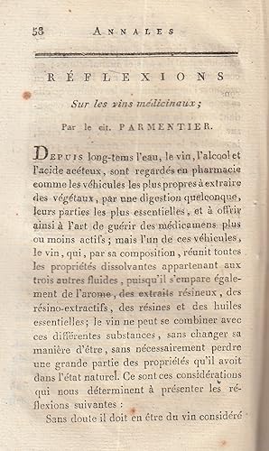 Reflexions sur les vins medicinaux. A rare original article from the Annales de Chimie, 1799.