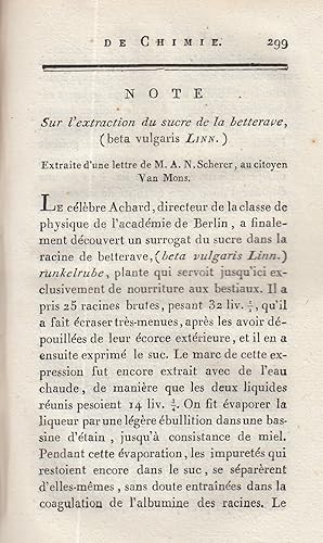 Note sur l'extraction du sucre de la betterave. A rare original article from the Annales de Chimi...