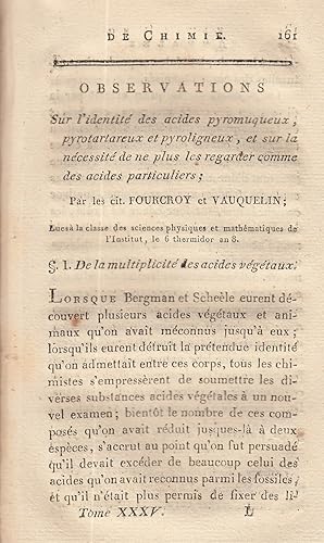 Observations Sur l'identite des acides pyromuqueux; pyrotartareux et pyroligneux, et sur la neces...