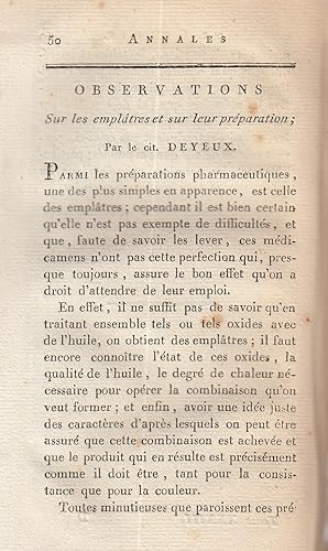 Observations sur les emplatres et sur leur preparation. A rare original article from the Annales ...