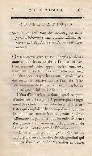 Sur la constitution des aciers, et plus particulierement sur l'acier obtenu directement des fonte...