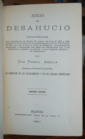 Immagine del venditore per JUICIO DE DESAHUCIO venduto da Fbula Libros (Librera Jimnez-Bravo)