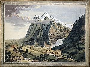 Bild des Verkufers fr Blick auf das Wetterhorn mit dem Gletscher, "Le glacier superieur de Grindelwald & de Mont. Wetterhorn". zum Verkauf von Antiquariat Clemens Paulusch GmbH