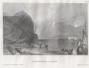 Bild des Verkufers fr Burgruine Drachenfels, Ansicht v. Rolandseck aus, rechts Nonnenwerth, " Drachenfels am Rhein ". zum Verkauf von Antiquariat Clemens Paulusch GmbH