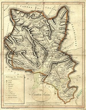 Kupferstich- Karte, v. J. J. Scheurmann, n. H. Keller u. Pater P. Ghiringelli, "Der Canton Ticino.".