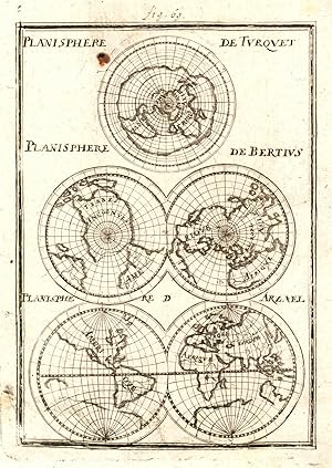 Bild des Verkufers fr 3 Kupferstich- Karten auf einem Bl. "Planisphere de Turquet", "Planisphere de Bertius" und "Planisphere de Arzael" aus Mallet. zum Verkauf von Antiquariat Clemens Paulusch GmbH