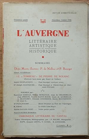 L'Auvergne littéraire, artistique et historique - Numéro 83 - deuxième cahier 1936 - 13ee année