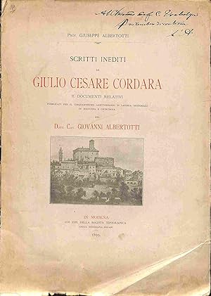 Seller image for Scritti inediti di Giulio Cesare Cordara e documenti relativi. for sale by Coenobium Libreria antiquaria