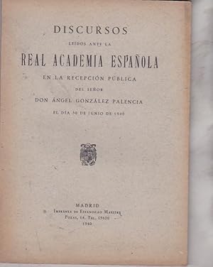 Imagen del vendedor de Discursos ante la Real Academia Espaola en la recepcin pblica del seor . a la venta por LIBRERA GULLIVER
