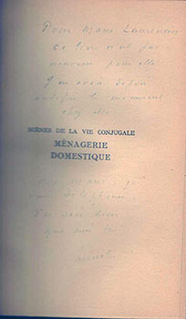Ménagerie domestique. Signed, presentation copy to Marie Laurencin .