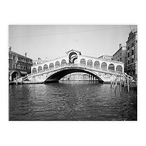 Stampa d'arte Vintage Ponte di Rialto, Venezia - Bianco / Nero 80x60 cm